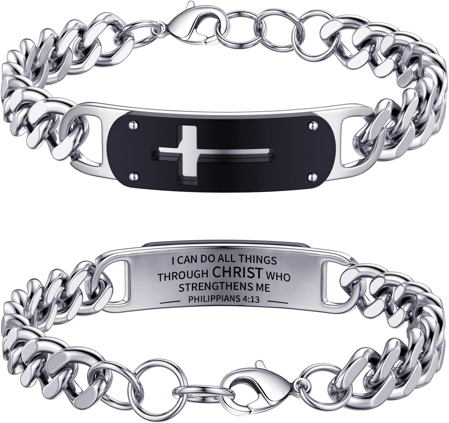 Lunvky Jesus Cross Bracelet for Men Boys, Stainless Steel Cuban Cross Chain Link Bracelets Bible Verse Christian Cool Jewelry Graduation Trendy Valentine gifts for Kids Teen Boy