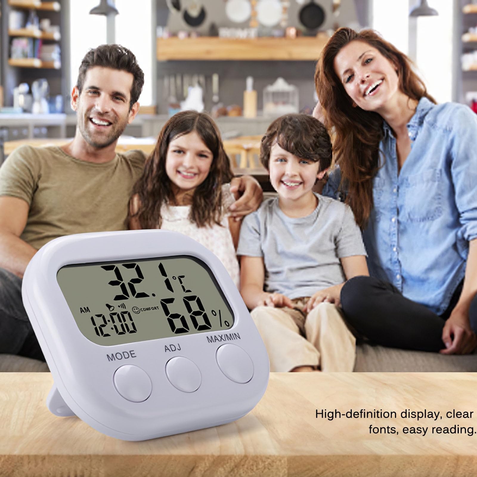 Digital LCD Indoor Thermometer Humidity Hygrometer Temperature Moisture Meter TA638 Clock Indoor Temperature Monitor With LCD Display For Perfect For Use In The Office Or At Home 3