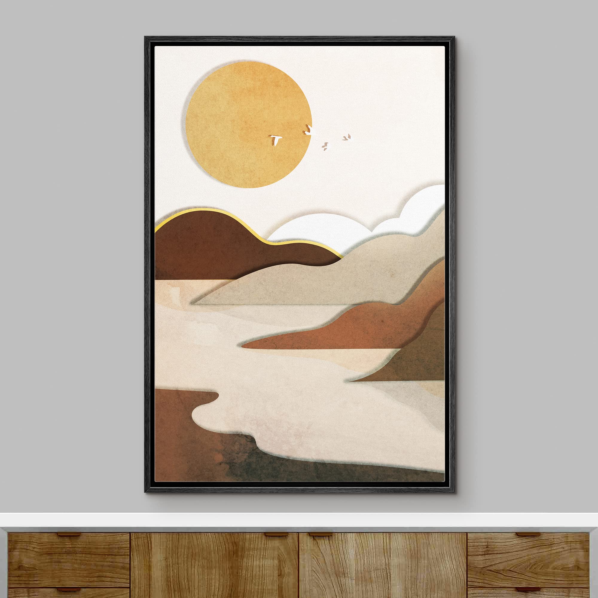 Amazon.com: Ashbrook Framed Wall Art Print Set Sun Over Tan and