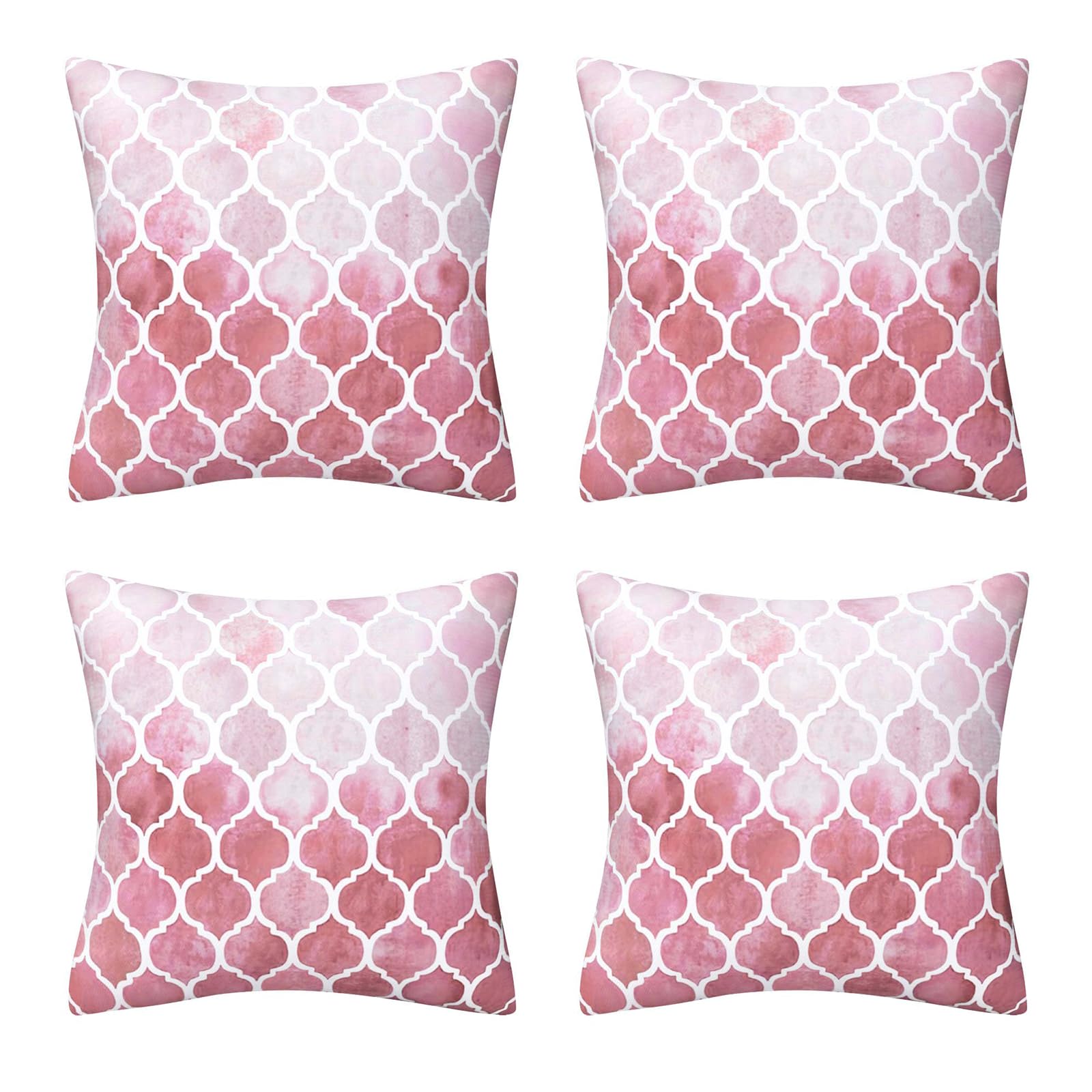 Vgzsyomqib Pink Geometric Cushion Covers 45 x 45 cm Soft Moroccan Style Cushion Cover Velvet Polyester Modern Decorative Ombre Throw Pillow Covers for Indoor Home Sofa Bed Set of 4
