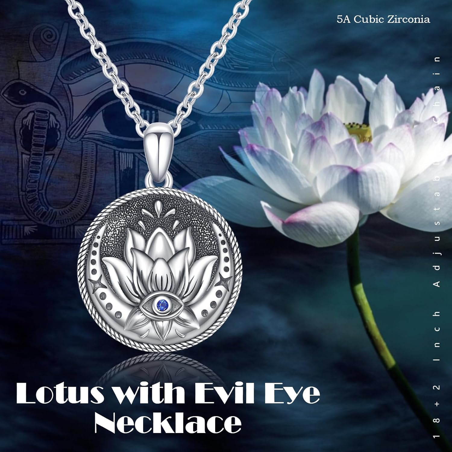 Evil Eye Necklace for Women 925 Sterling Silver, Protection Necklace with Blue Evil Eye Charm, Evil Eye/Lotus Pendant Jewelry, Birthday Christmas Gifts for Her - Image 7