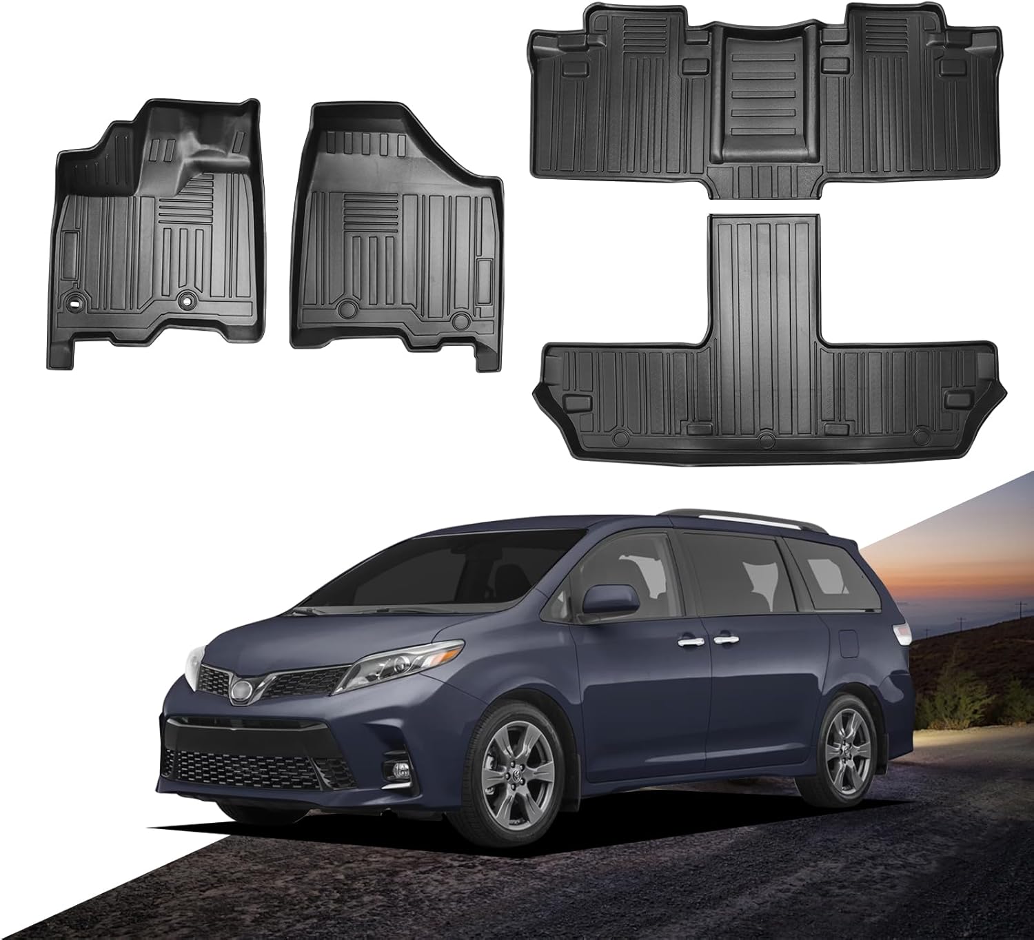 Fit for Sienna 2013-2020 Floor Mat 3 Rows Liners All Weather Custom Black TPE Car Mats Compatible for Toyota Sienna 2013 2014 2015 2016-2020 Accessories 1st, 2nd and 3rd Row(7 Passenger Model)