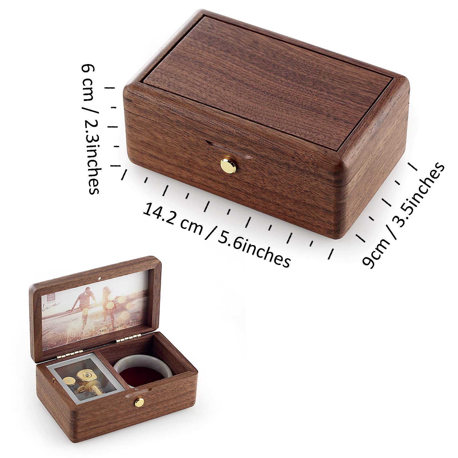 SOFTALK Vintage-Schmuckschatulle, Musikboxen mit anpassbaren Fotos, Etui für Geschenke, Weihnachten, Geburtstag und Valentinstag (einfaches Walnussholz, Tune: You are my sunshine)