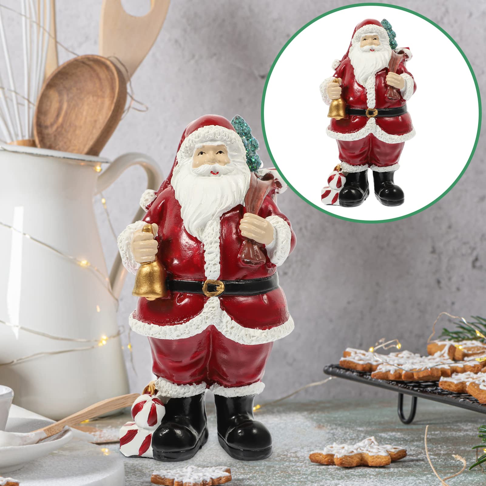 Abaodam 2stücke Weihnachtsmann Statue Aus Resin Festliche Weihnachtsdekoration Für Tisch Realistische Santa Claus Figurine Für Weihnachtsfeiern Und