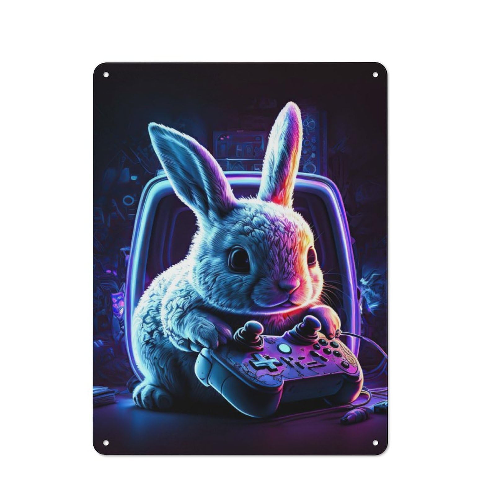 Junmoney Rabbit Neon Game Metal Sign 40X30cm With For Workshop Wall, Vintage Decor, A Decorative Christmas Gift For Metal Sign Collectors