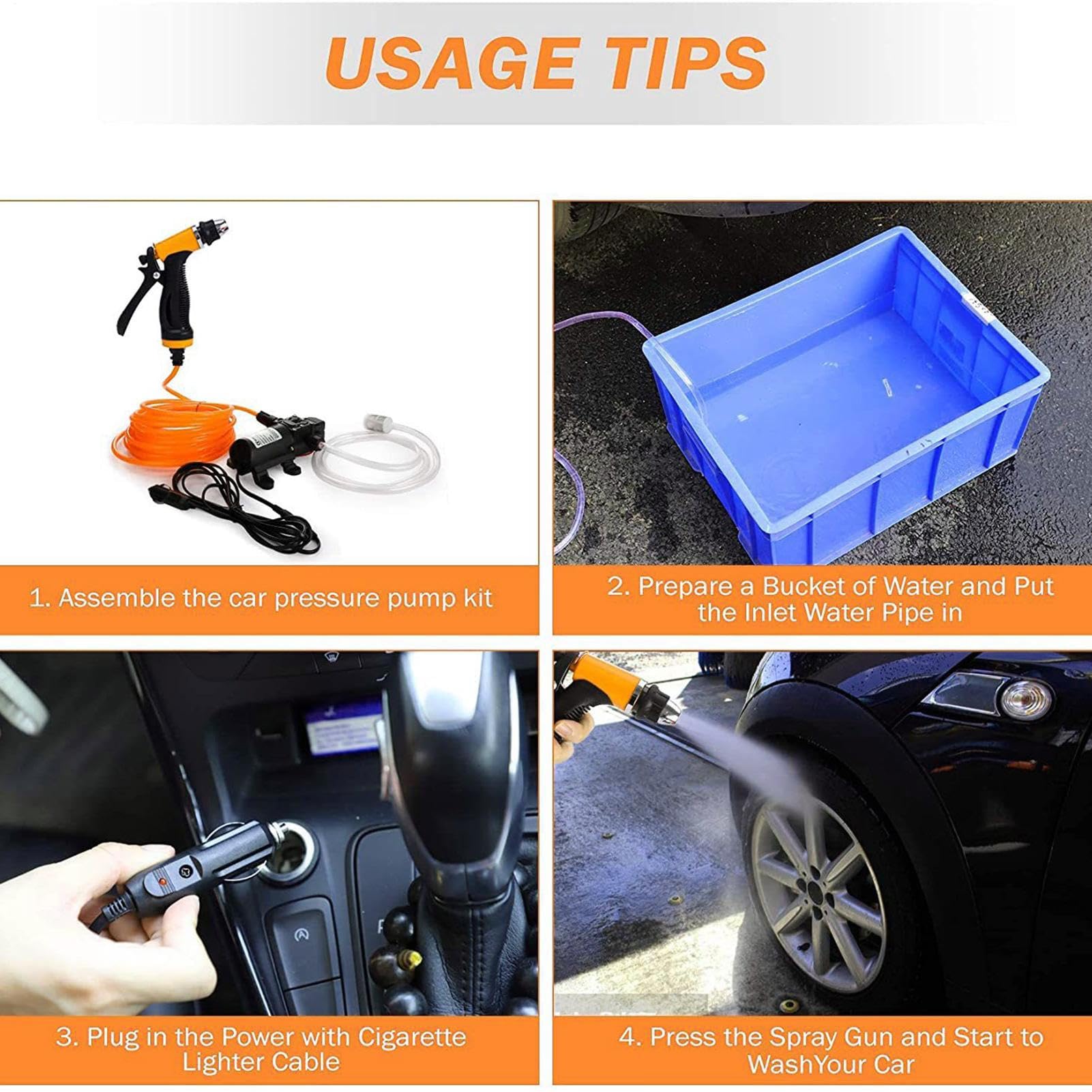 Tragbarer Hochdruckreiniger, 12 V, für Auto, 12 V – tragbare | Wassersprühgeräte 160 PSI | tragbare Wasserpumpe, elektrischer Reiniger, Sprühgerät