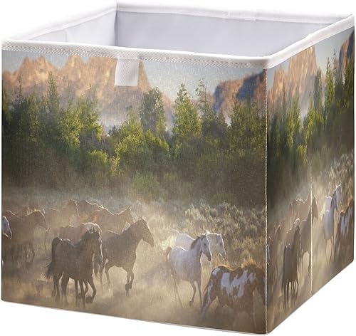 Kigai Nature Brown - Cubo de almacenamiento de tela para caballos color marrón de 11 x 11 x 11 pulgadas cestas plegables para almacenar en el hogar