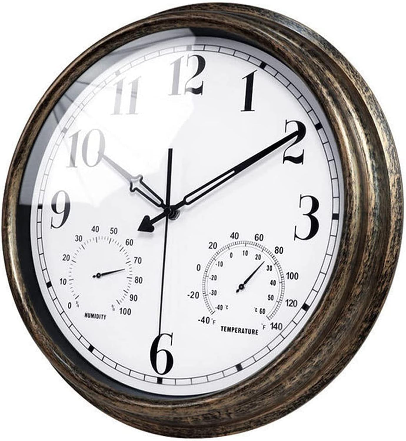 WCH 18inch with Temperature and Humidity Large Outdoor Clock Vintage Silent Quartz Battery Operated Decor Clock (Color:Default)