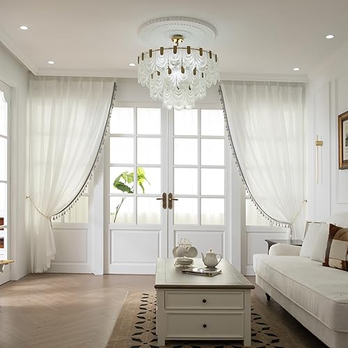 Miniatura 2 de 2 paneles de cortinas traslúcidas de gasa semitransparentes, cortinas traslúcidas bordadas de lujo para sala de estar y dormitorio (45 pulgadas de
