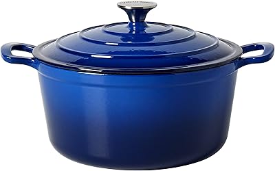Epicurious Cookware Collection- Enameled Cast Iron Covered Dutch Oven, 6 Quart Dutch Oven Blue