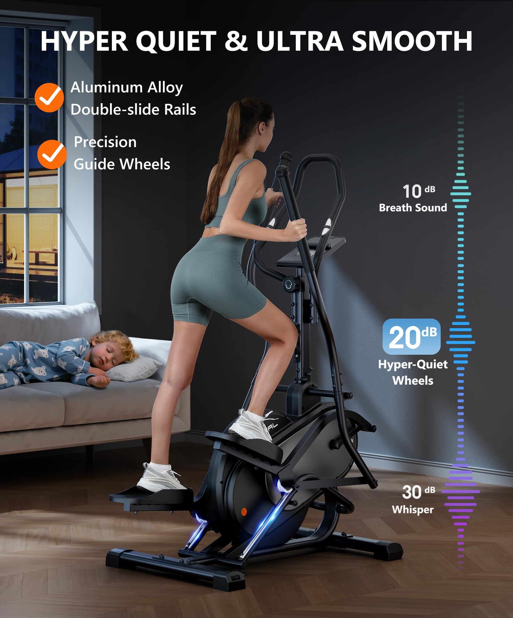 THERUN Crosstrainer 3-in-1 Magnetisch Stepper Ellipsentrainer 16 Widerstandsstufen 8 kg Schwungrad Pulssensor