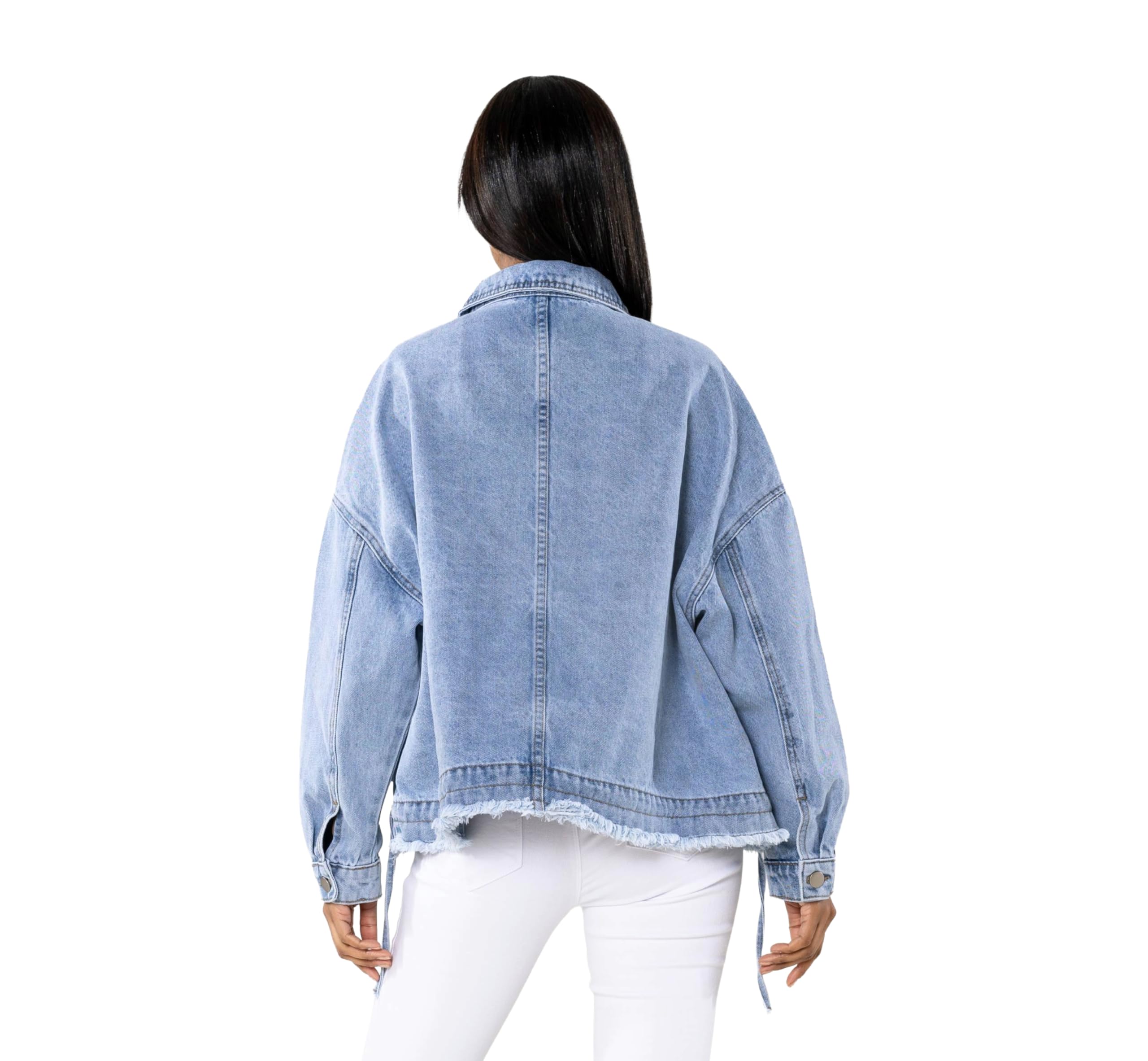 Nina Carter Damen Oversized Jeansjacke – Lockere Denim Jacke mit Knopfleiste und großer Tasche, Casual Übergangsjacke für Frühling und Herbst