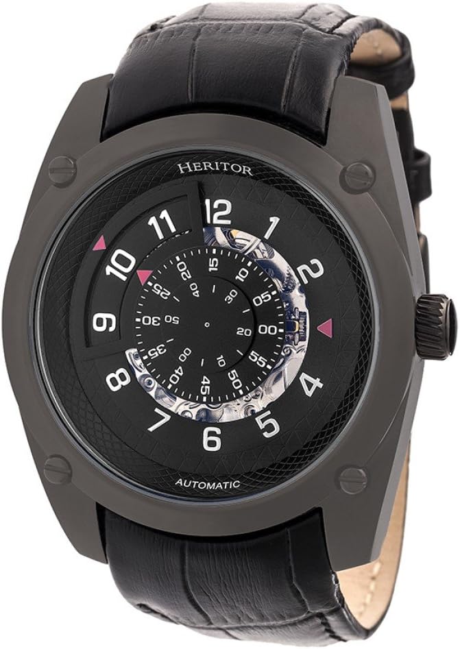HERITOR Daniels Automatic Watch for Men – 43mm Men's Semi Skeleton Watch with Jeweled Automatic Movement, 316L Stainless Steel Case, Stainless Steel Bracelet