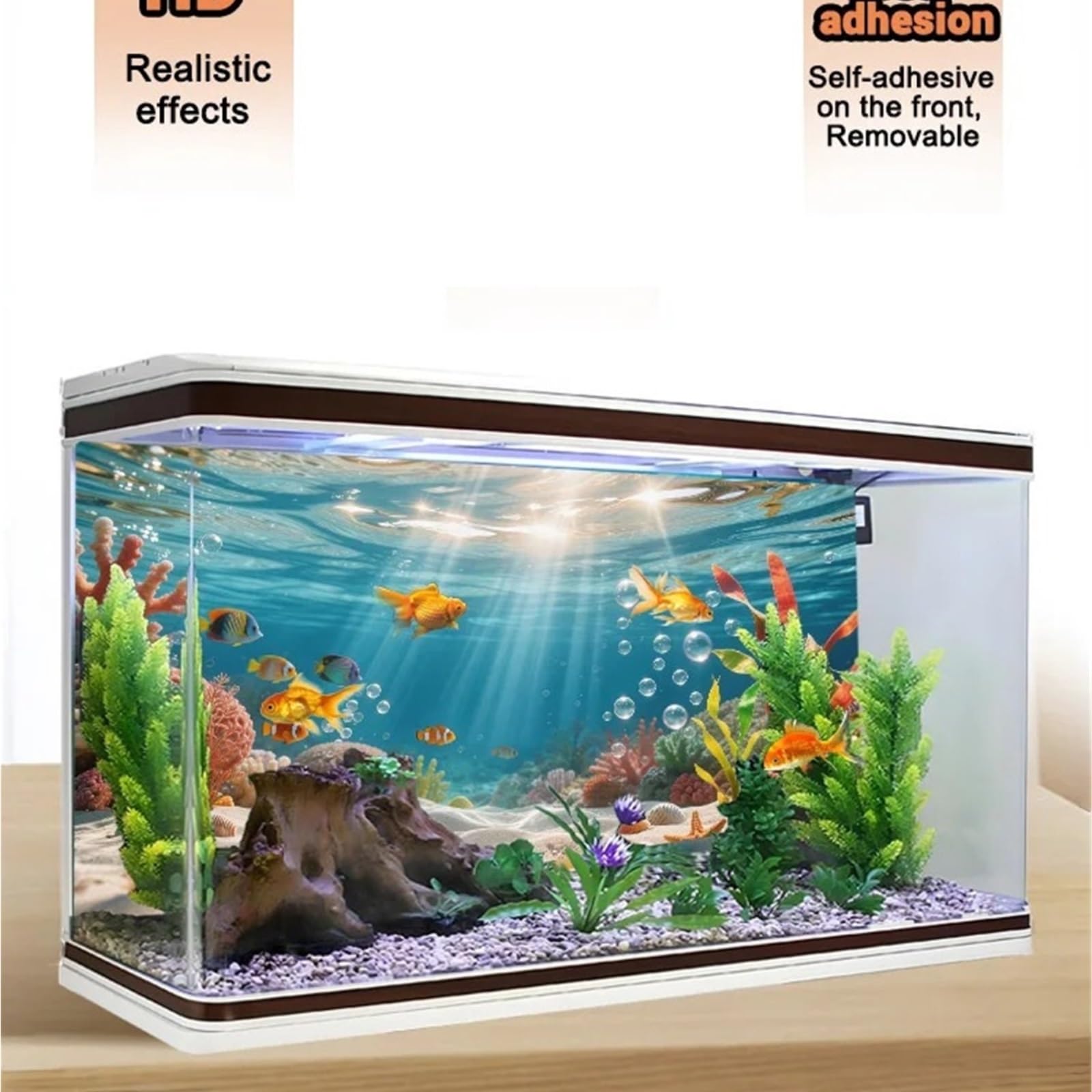 Adesivo for Pittura Acquario con Effetto 3D | Alghe bolle di sole, pittura di sfondo for acquario, autoadesivo frontale, ornamenti paesaggistici(60X40cm-23.6X15.8in)