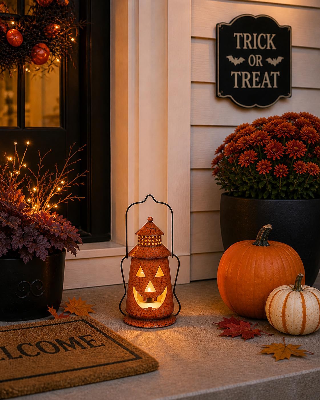 Halloween Metal Lantern Rustic Indoor Outdoor Decoration Jack-O-Lantern 10"