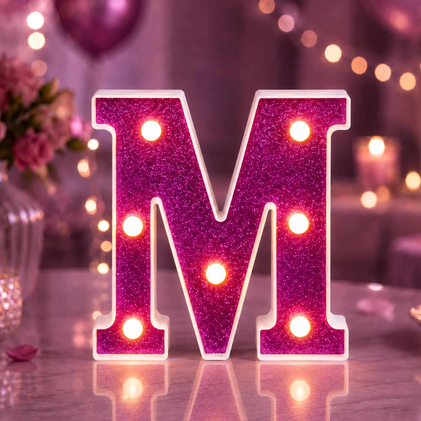 Yilnlg LED Light Up Letters, Letter Lights M for Girls Women Party Decor