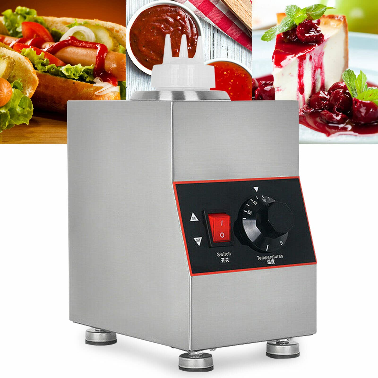 Distributeur de sauce électrique en acier inoxydable, 220 V, capacité 650 ml, pour les entreprises commerciales, la restauration et la maison, chauffe-sauce idéal pour un plaisir continu