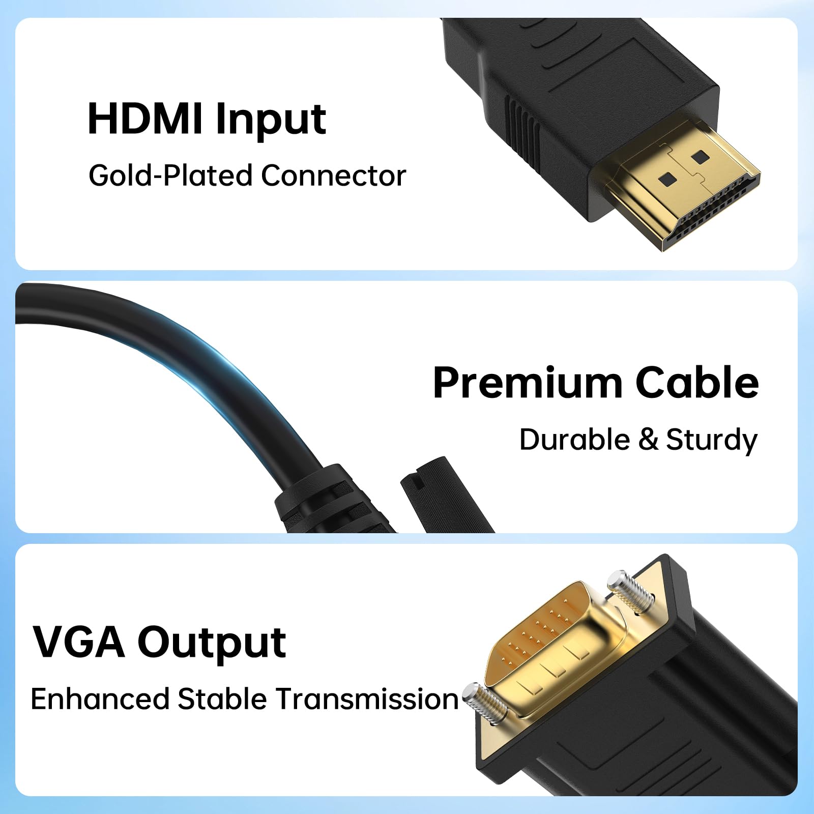HDMI to VGA Cable 6 Feet , Computer HDMI to VGA Monitor Cable 1080P@60Hz Video Cord (Male to Male) Compatible for Computer, Desktop, Laptop, PC, Monitor, Projector, HDTV and More-NOT Bidirectional — Amazon image 3