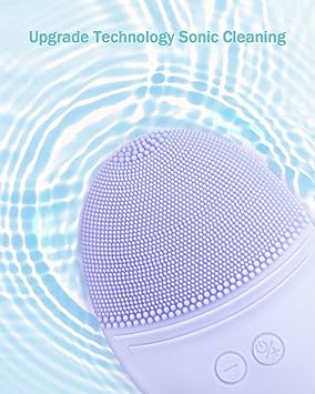 EZBASICS Facial Cleansing Brush Made with Ultra Hygienic Soft Silicone, Waterproof Sonic Vibrating Face Brush for Deep Cleansing, Gentle Massaging, Inductive Charging (Violet) 1 Pack+5 Speed Settings