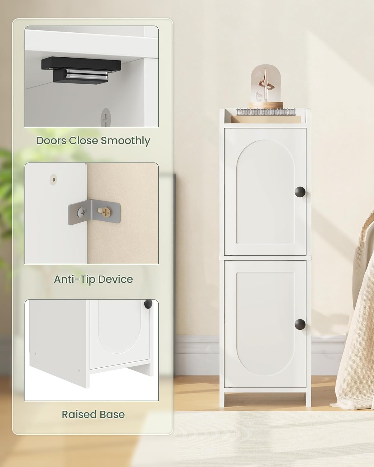 Toilet Paper Cabinet, Small Corner Floor Cabinet, Freestanding Toilet Paper Storage Cabinet with 2 Doors, Narrow Bathroom Cabinet, for Small Spaces, Bathroom, Living Room, Kitchen, White