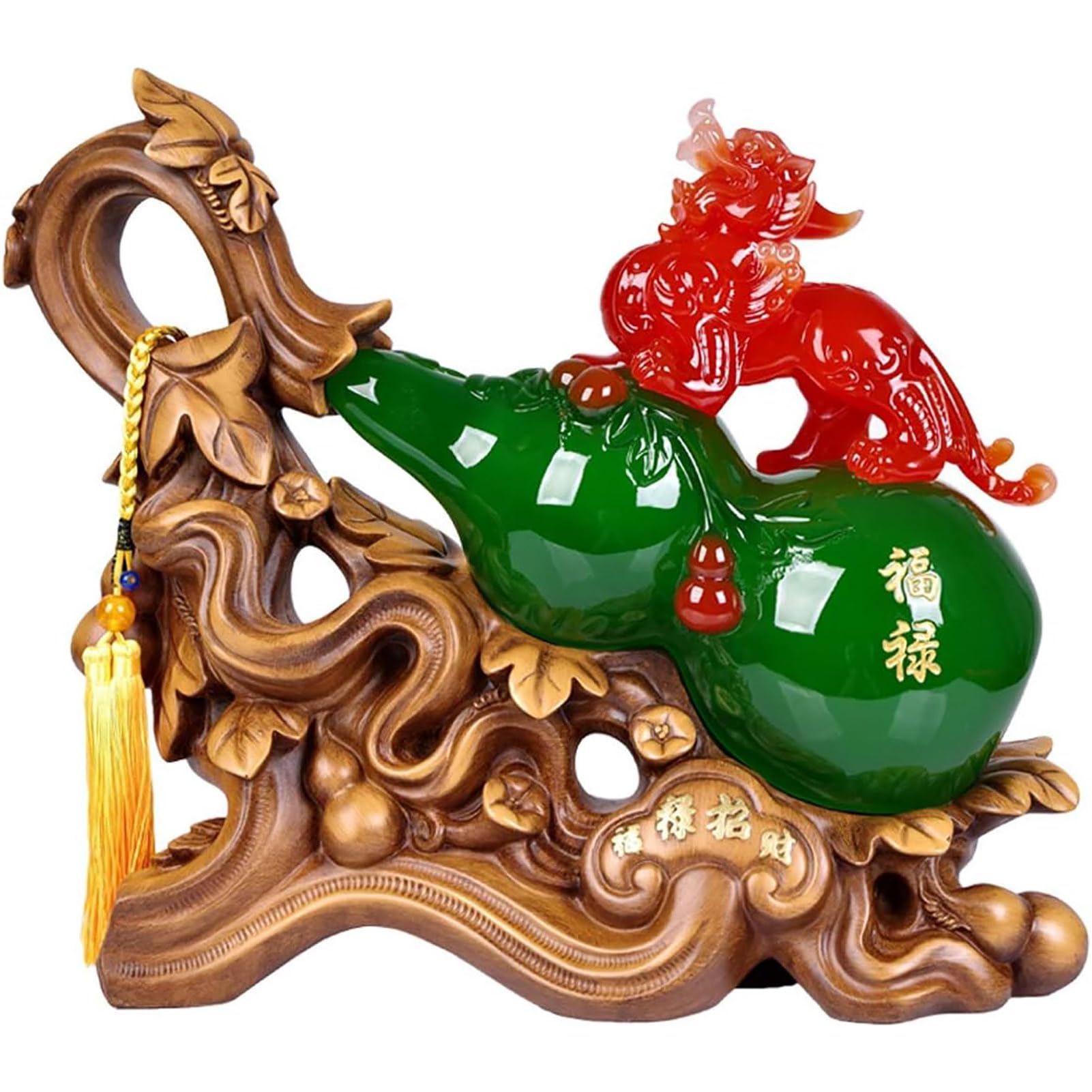 Statue Pi Xiu Feng Shui en résine dorée 35cm pour décoration de maison
