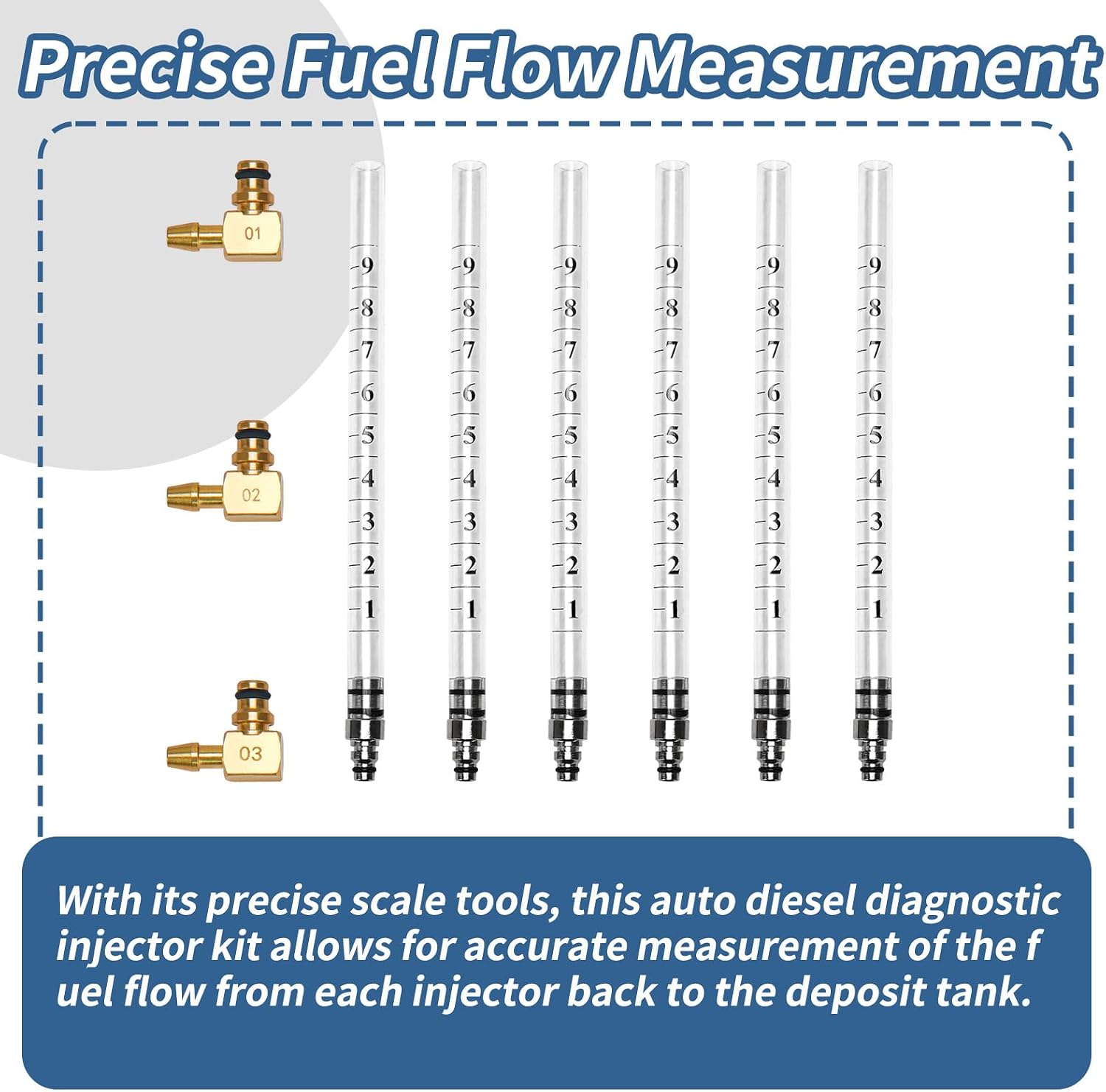 6 Cylinder Diesel Injector Flow Diagnostic Set Fuel Injectors Tester Cylinder Common Rail Adaptor Test Tool Kit