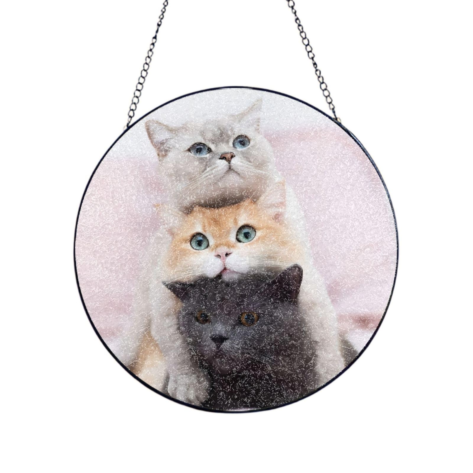 Phayah Cats Print Glass Window Hanging Sun Catchers Suncatcher Decor For Birthday For Home Garden Porch 6in（15cm）