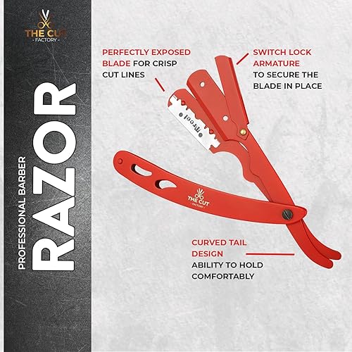 Miniatura 9 de The Cut - Maquinilla de afeitar recta de fábrica con 100 unidades Platinum Treat de una sola hoja para hombres, maquinilla de afeitar profesional de