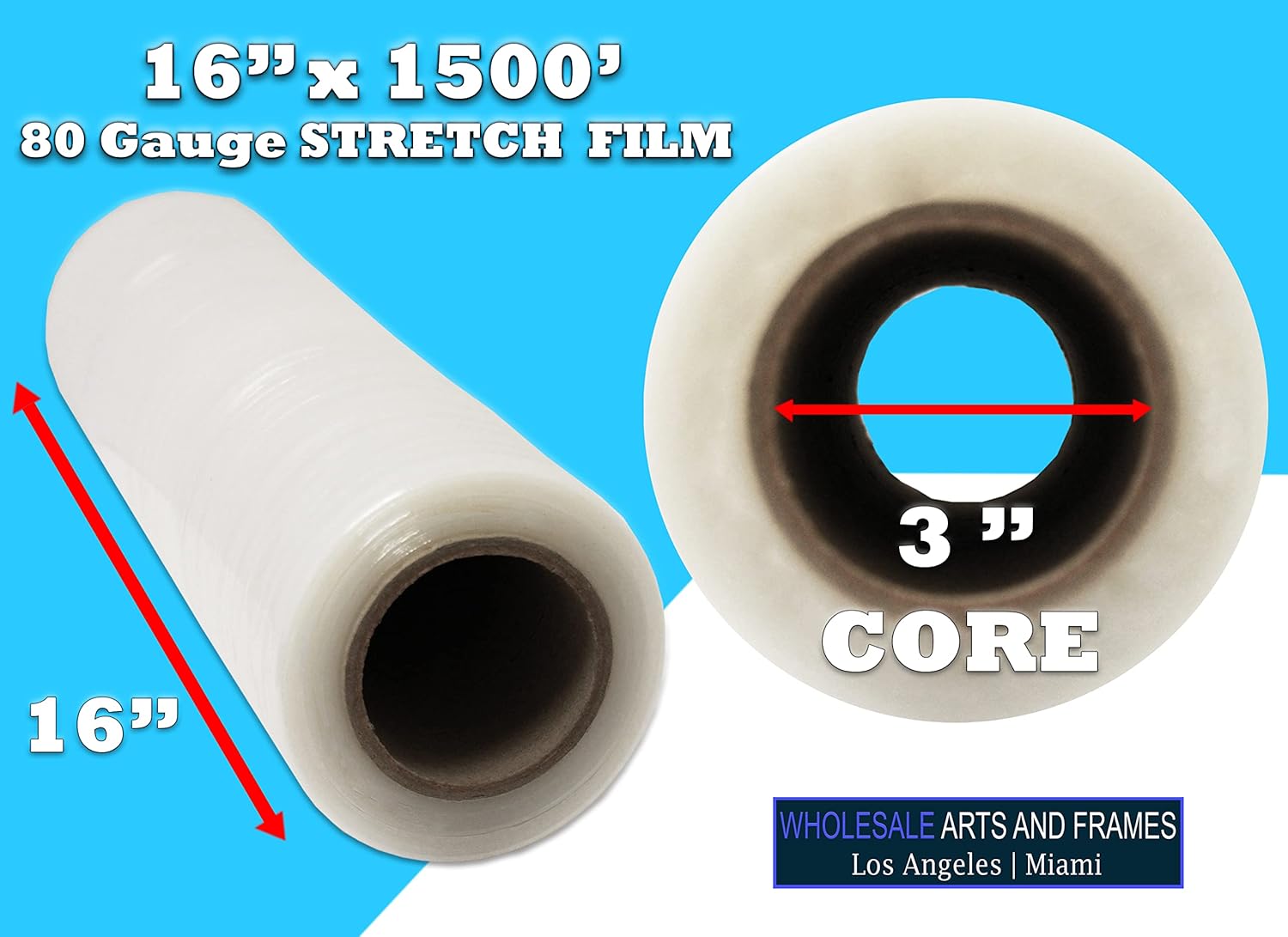 16"x1500' Stretch Film/Pallet Wrap 12 Rolls 80 Gauge Industrial Strengh 20 Microns Clear Cling Durable Adhering Packaging for Moving Heavy Duty Shrink Wrap Film by WholesaleArtsFrames-com