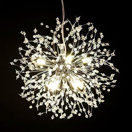 Krychiler Candelabros de cristal modernos lámpara de araña Sputnik de diente de león de fuegos artificiales plata 8 luces