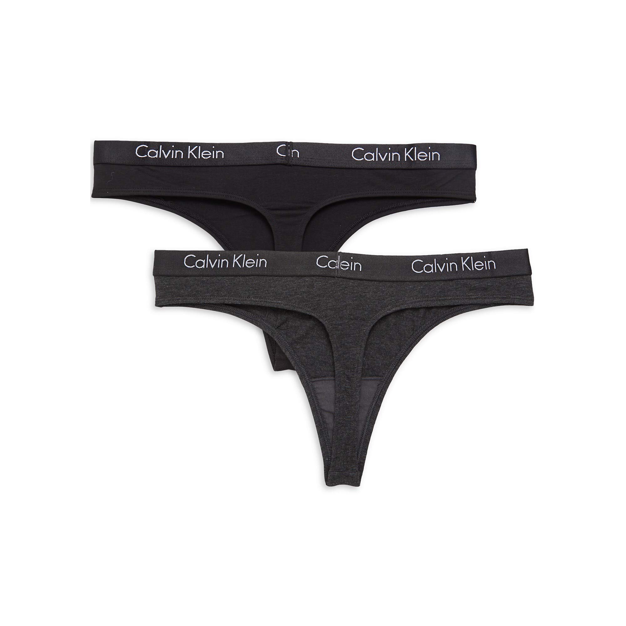 Calvin Klein Women s Motive Cotton Thong 2 Pack Black QP1803-003 Dark Grey Medium