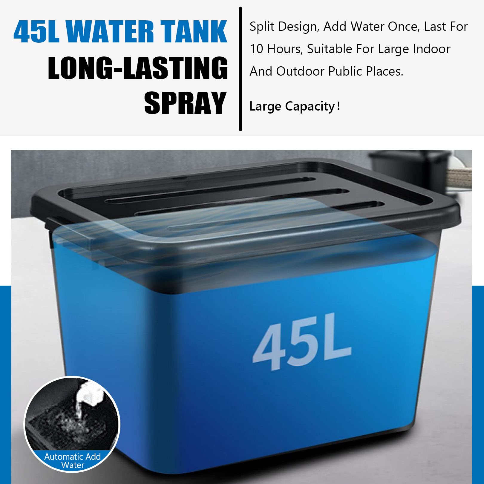 Ventilador de nebulización, diseño de pedestal oscilante con depósito de agua de 45 litros para uso en exteriores, ideal para patio trasero y patio, 71 cm de alto, refrigeración ajustable para días