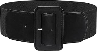 JASGOOD Women Wide Stretchy Belt for Dress Wide Suede Elastic Belt with Vintage Chunky Square Buckle