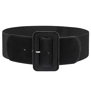 JASGOOD Women Wide Stretchy Belt for Dress Wide Suede Elastic Belt with Vintage Chunky Square Buckle