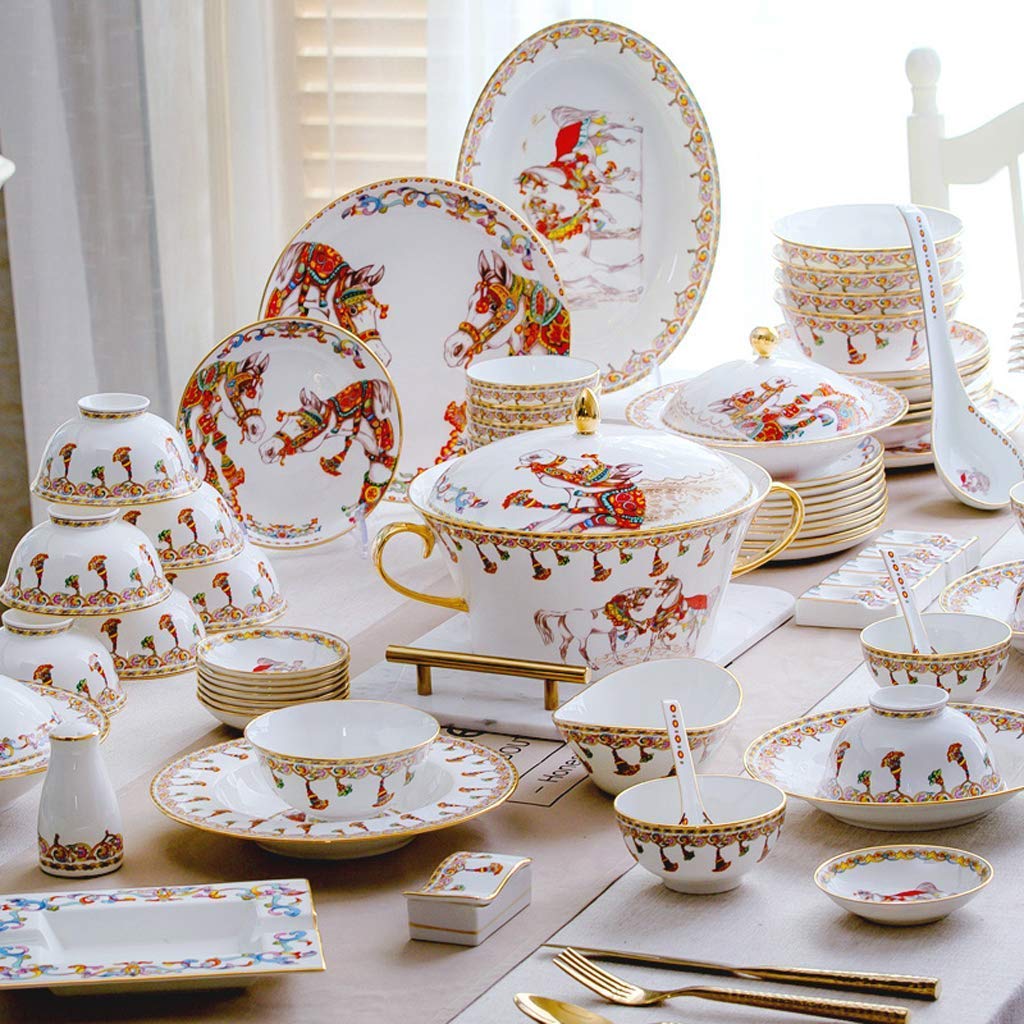 H3TF5J 78-częściowy zestaw zastawy stołowej, ręcznie robione złote kości Chiny, wysoką temperaturę Zdrową porcelanę, prezent ślubny w parametrach, zastawa stołowa z bankietu rodzinnego