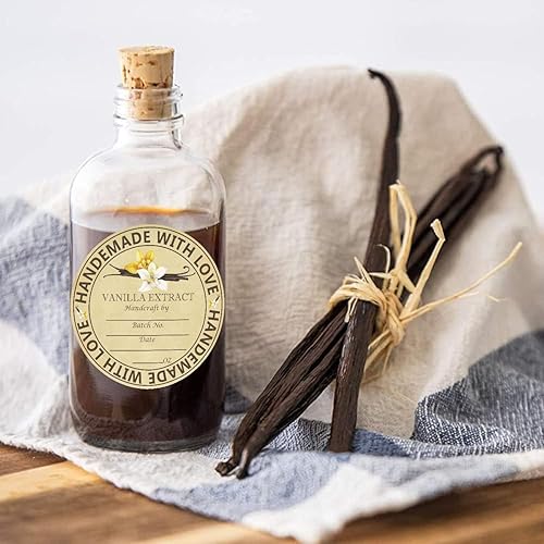 Miniatura 6 de Adhesivo de extracto de vainilla, redondo, marrón brillante, etiquetas de vainilla caseras de vainilla de Navidad, hechas en casa con calcomanías de
