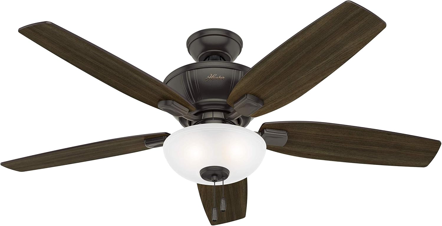 Hunter 52 inch Indoor Ceiling Fan with LED Light - Bronze Ceiling Fan with Pull Chain, For Bedroom, Living Room, or Kitchen, Standard Mount, No Remote, 5 Blades - Kenbridge 53376, Noble Bronze