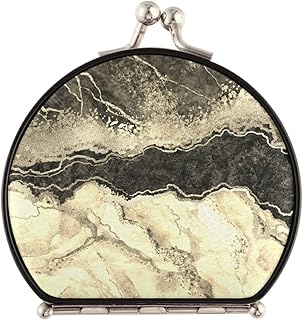 Golden Black Marble Gold Veins Stone Texture Golden Glitter Marbling Compact Makeup Mirror, Twin-Sided Cosmetic Mirror with 2 x 1x Magnification, Buckle Folding Mini Pocket Portable Hand Mirror