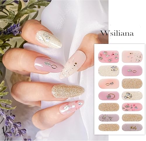 Miniatura 5 de Calcomanías para uñas, 84 unidades, 6 hojas, calcomanías de uñas completas en una hoja, tiras de uñas de gel a presión, no necesita luz UV, diseño