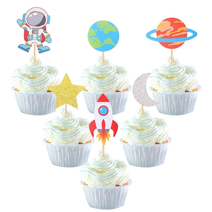 Buy 36 Pack Space Astronaut Cupcake Toppers Rocket Spaceship