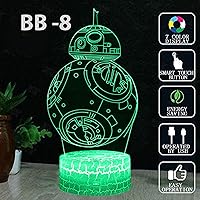 Vista 6 de Ilusión 3D Star Wars Luz nocturna de cuatro patrones de estrella de la muerte/Halcón Milenio/R2 D2/BB-8 Interestelar 7 Cambio de Color Decoración