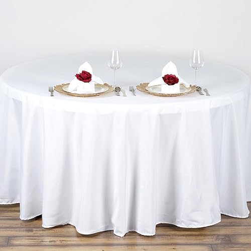 TABLECLOTHSFACTORY Mantel redondo blanco de 90 pulgadas, mantel de poliéster, resistente a las manchas y a las arrugas, lavable, para bodas,