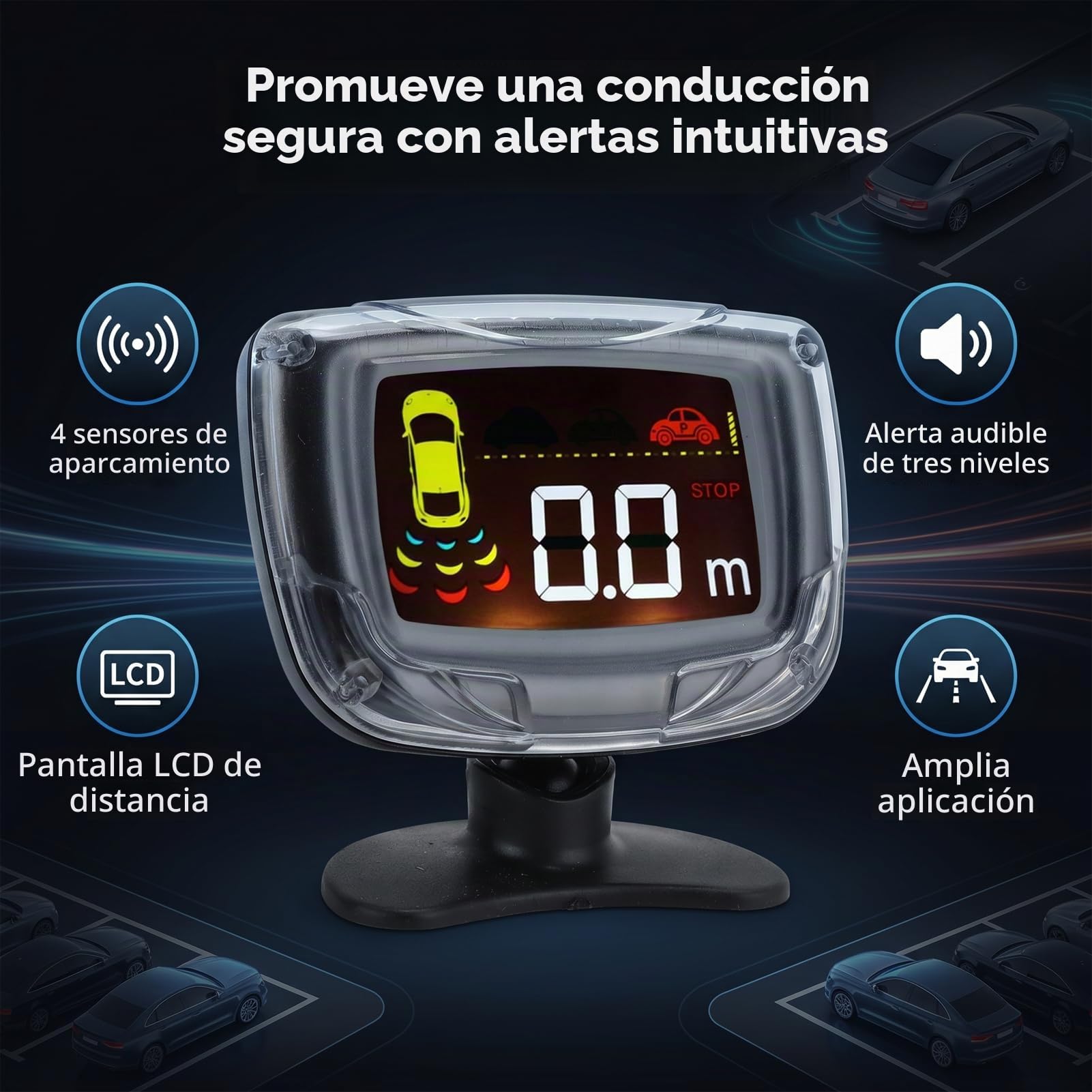 Garsent de ra Dar de Respaldo Inverso para Vehículo, con 4 Sensores de Estacionamiento, Kit de Detección de Distancia Trasera, Advertencia de Sonido por Voz, Monitor de Pantalla LCD,