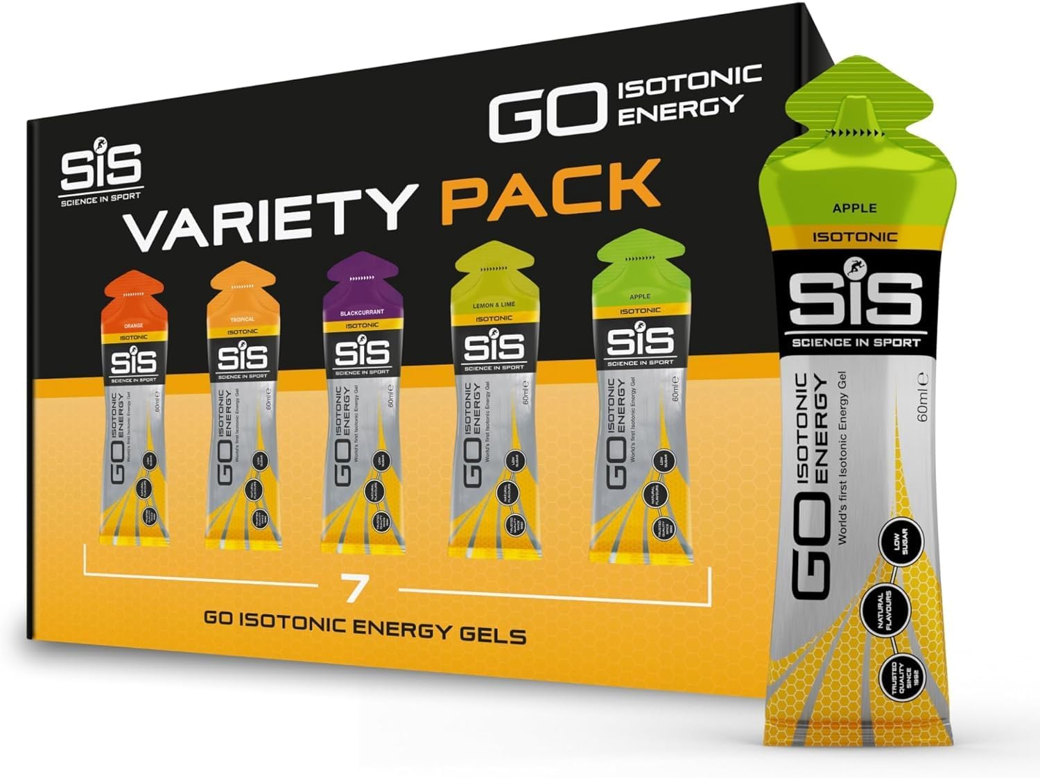 Science In Sport GO Isotonic Energy Gels | 22g Carbohydrates | Low Sugar | Easily Digestible | Gluten Free | No Water Needed | Running Gels | Variety Pack | 7 Pack
