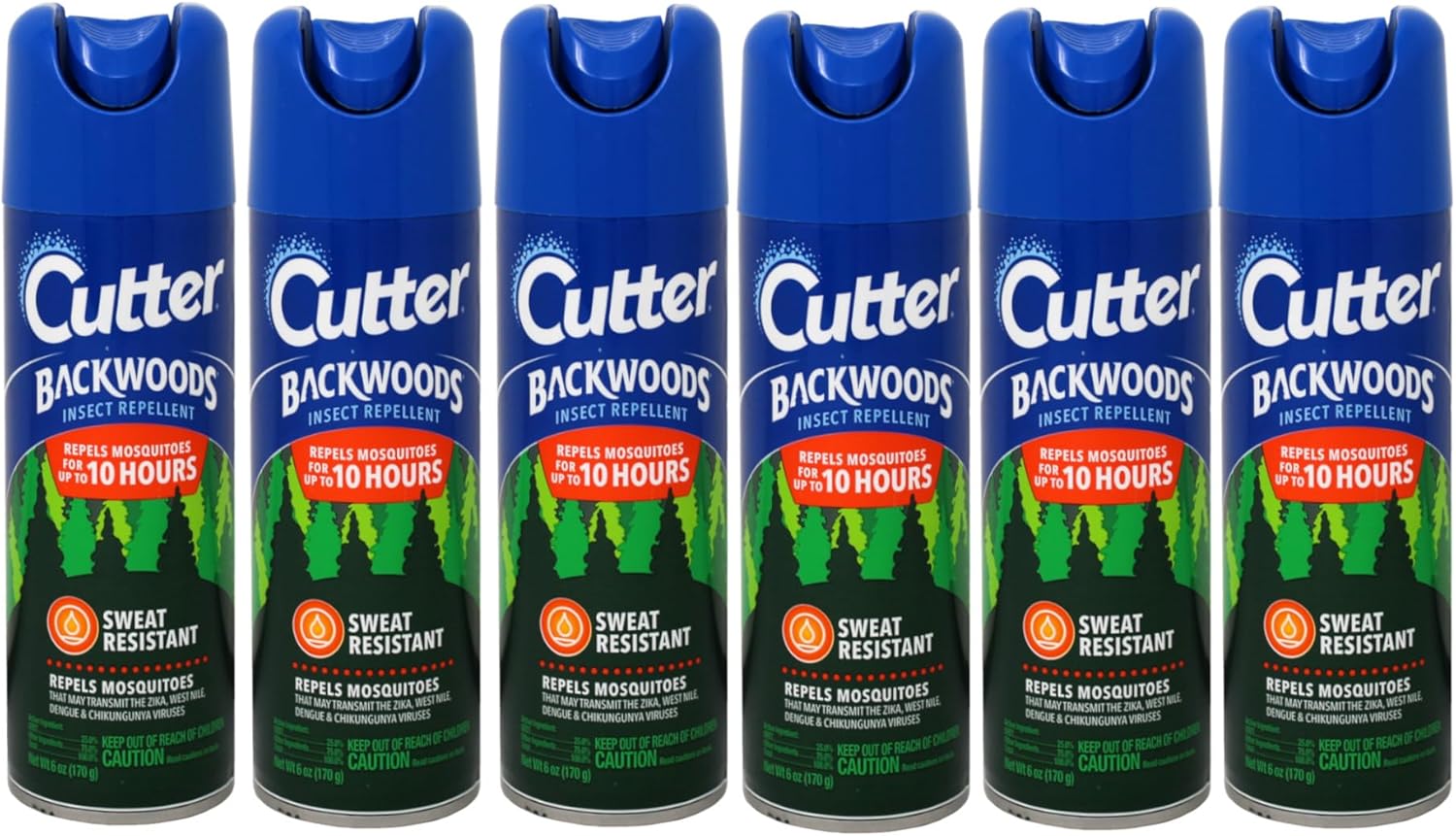 Cutter Backwoods Insect Repellent, Sweat Resistant, Repels Mosquitoes Up to 10 Hours, 6 oz (Pack of 6)