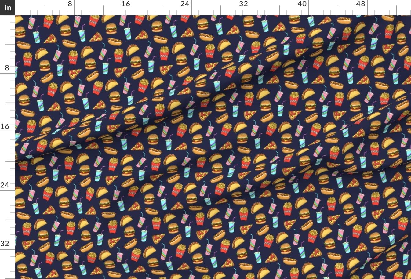Spoonflower Fabric - Painted Food Navy Blue Hot Dogs Pizza Taco Fries Soda Fat Printed on Upholstery Velvet Fabric Fat Quarter - Upholstery Home Decor Bottomweight Apparel