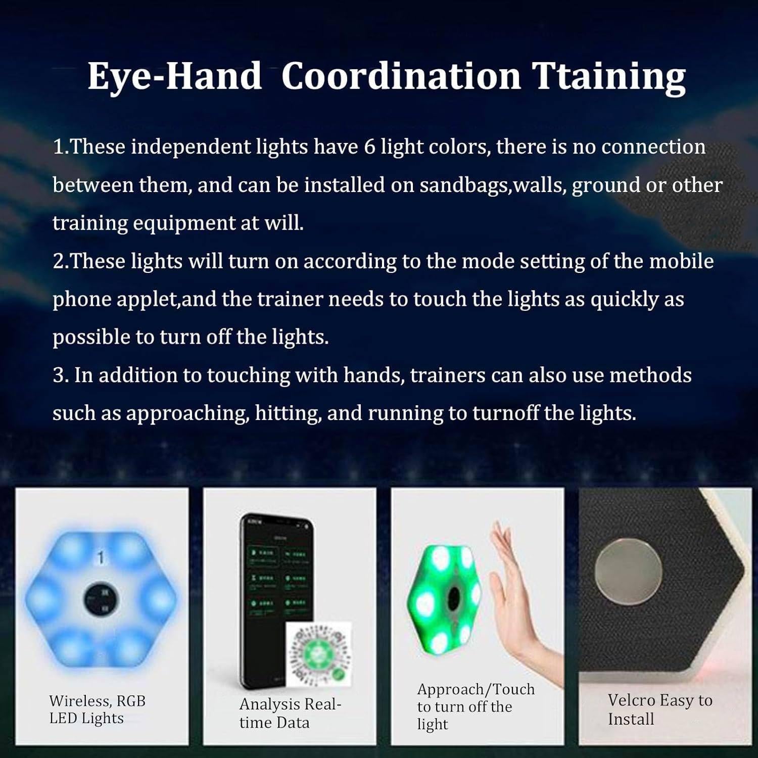Entrenamiento con luz de Reflejos, Entrenamiento con Luces de reacción, Entrenamiento de Velocidad y Agilidad, Luces portátiles para Entrenamiento Deportivo de Fitness, Baloncesto 6Lights