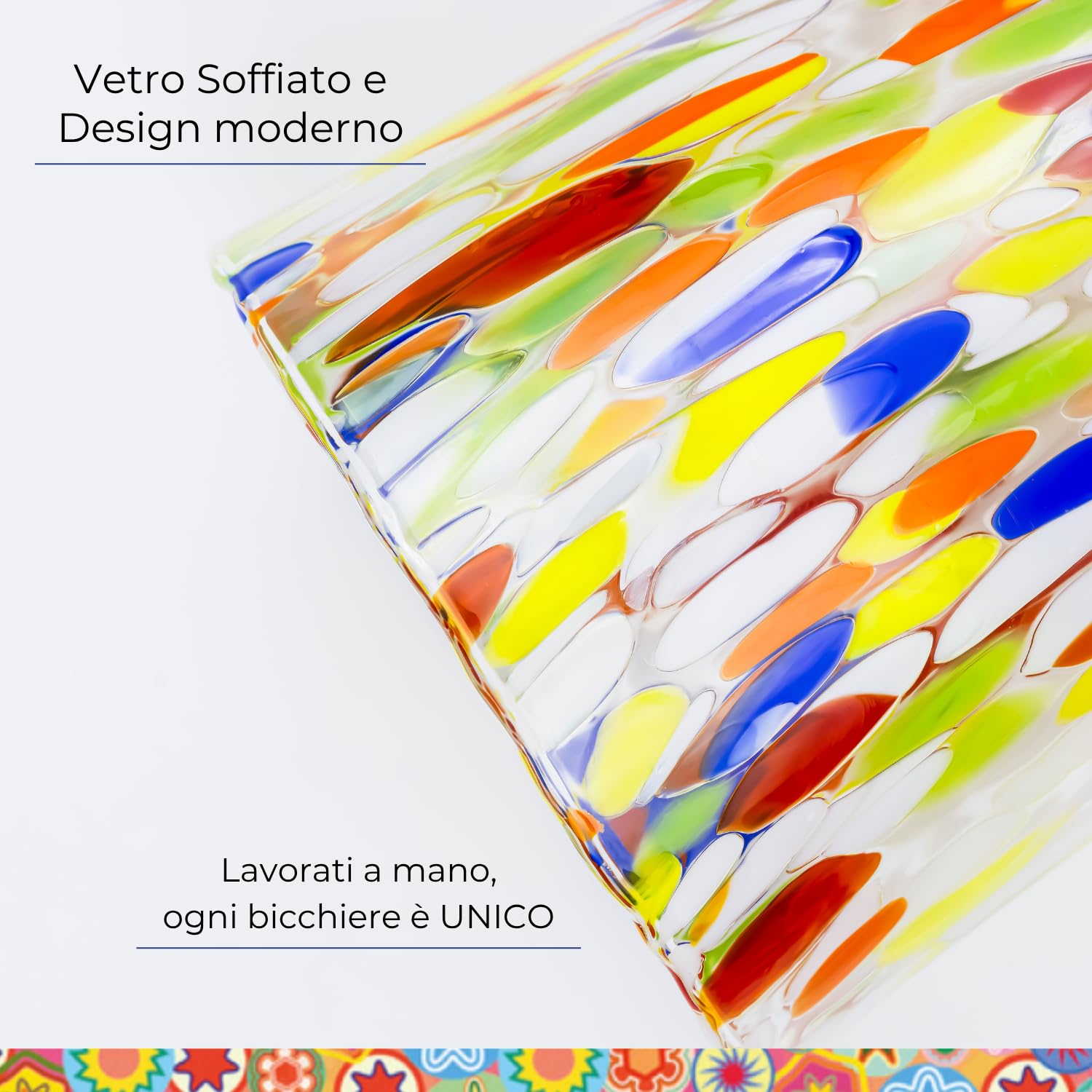 Gocce di Murano 2 Bicchieri Acqua Lavorati Secondo la Tradizione degli Artigiani di Murano, Bicchiere Soffiato e Lavorato a Mano 300 ml - Bicchieri Acqua Vetro Arcobaleno Pioggia