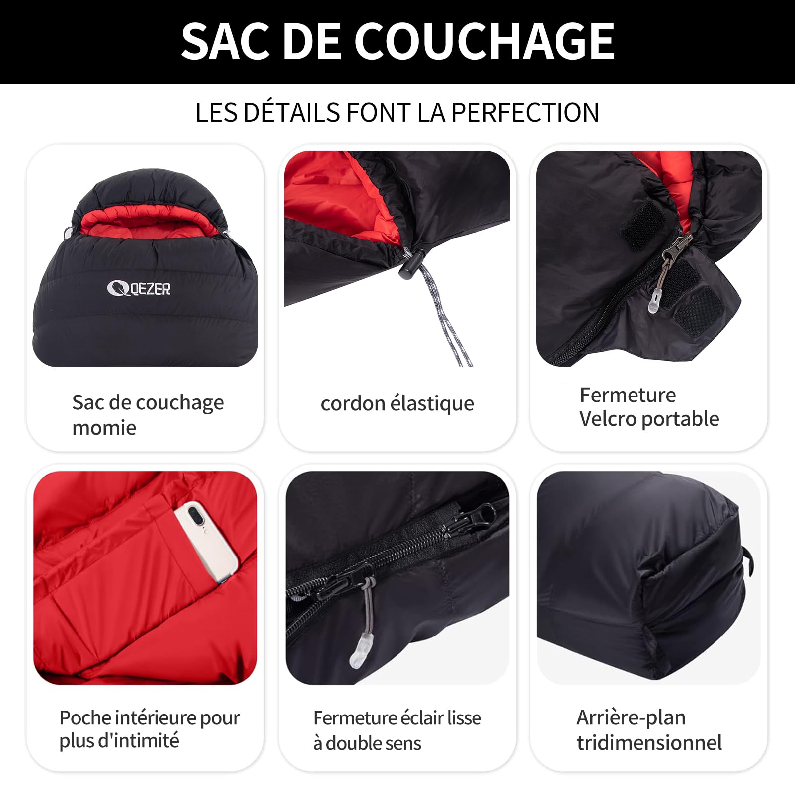 Sac de Couchage en Duvet pour Adultes,Sac Couchage Ultra léger, Ultra Compact,Utilisable en 4 Saisons,Grand Froid, Plus Chaud pour Le Camping et la randonnée Outdoor