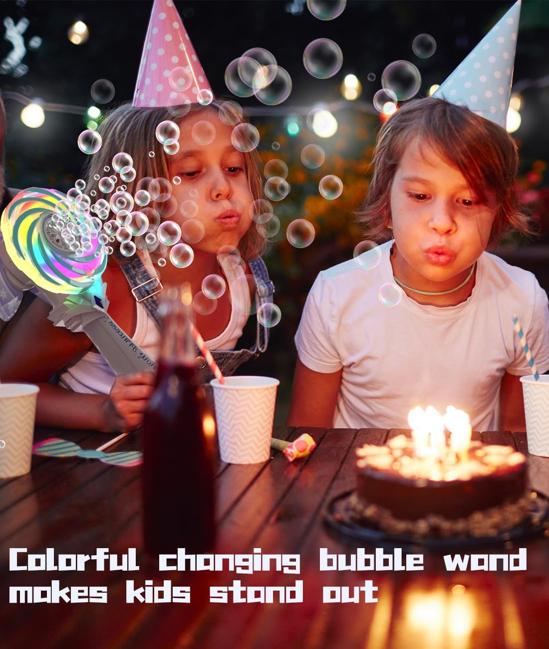 Rechargeable Bubble Wand - Bubble Machine with 7-Color RGB Light, 1200mAh USB-C Charge, Wind Driven Windmill - Bubbles Maker Toys Gifts for Kids, Toddlers, Easter, Birthday, Parties, Wedding, Girls